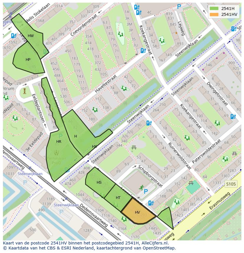 Afbeelding van het postcodegebied 2541 HV op de kaart.