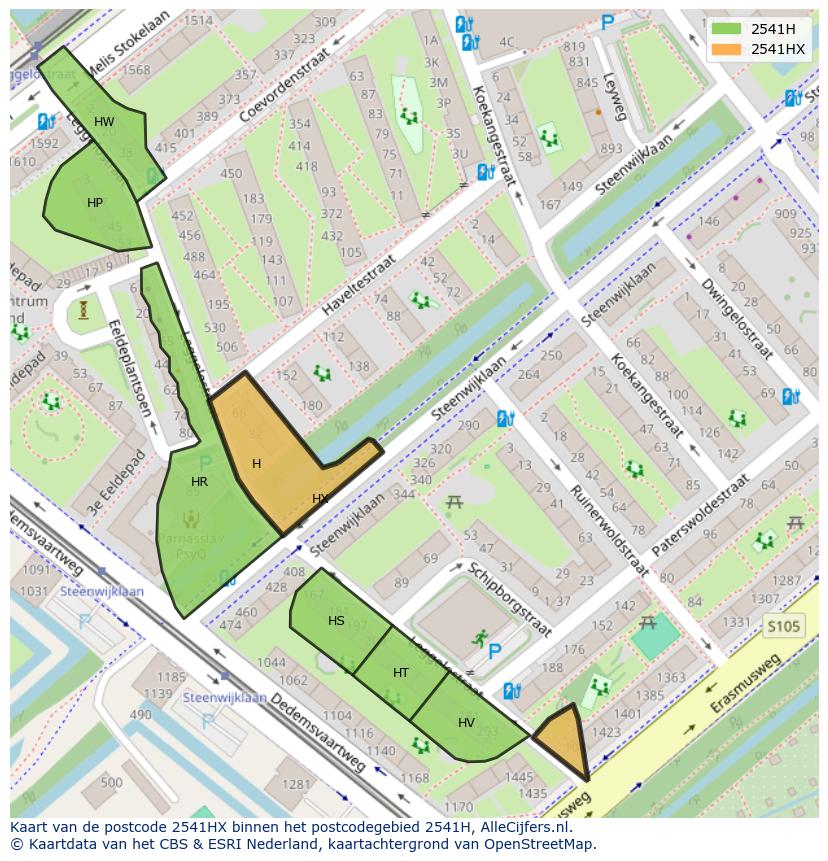 Afbeelding van het postcodegebied 2541 HX op de kaart.