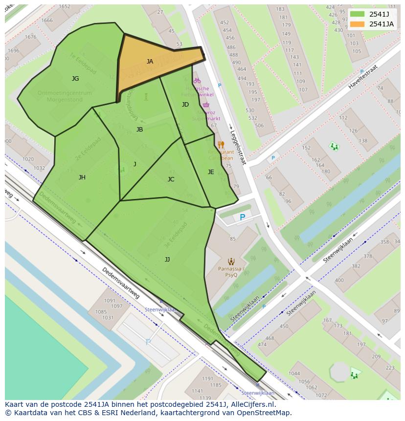 Afbeelding van het postcodegebied 2541 JA op de kaart.