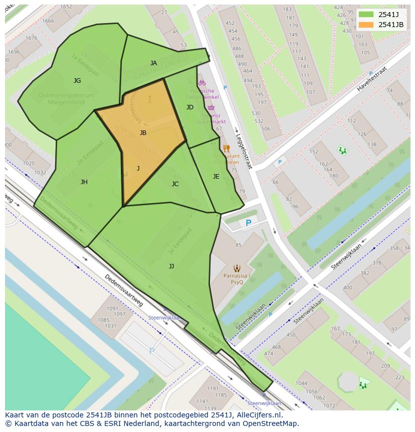 Afbeelding van het postcodegebied 2541 JB op de kaart.