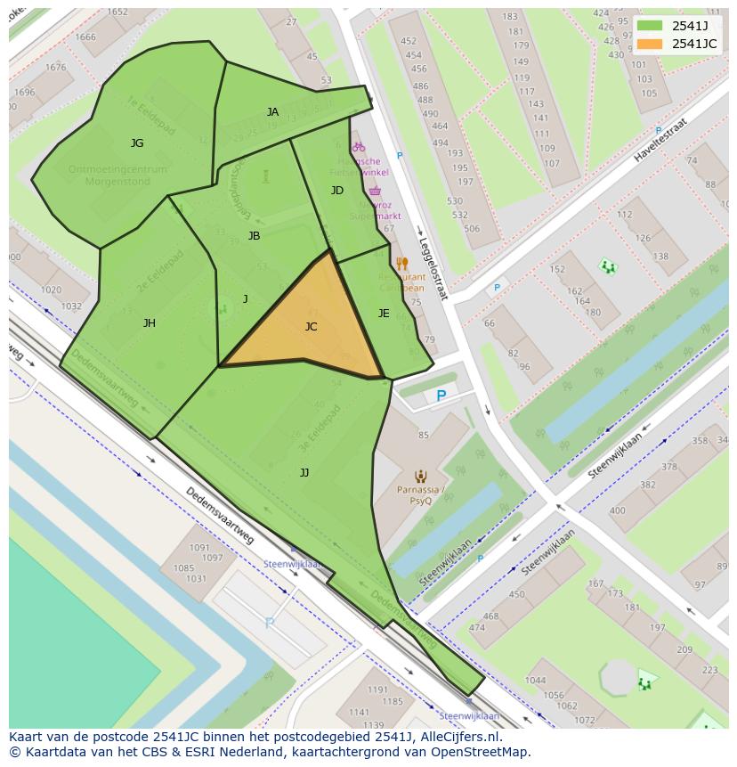 Afbeelding van het postcodegebied 2541 JC op de kaart.