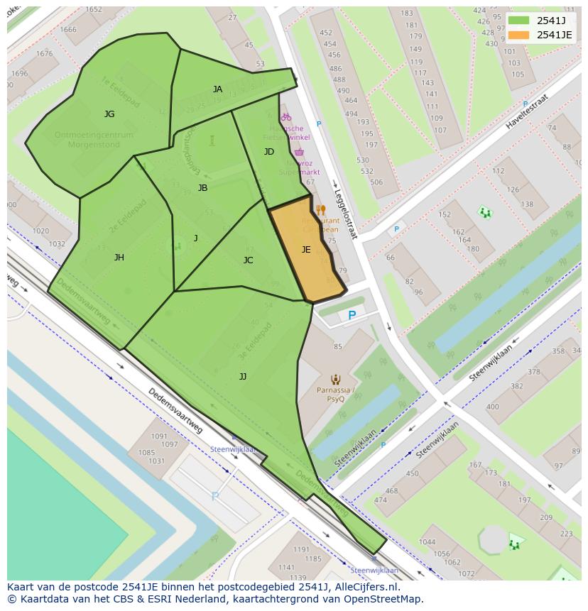 Afbeelding van het postcodegebied 2541 JE op de kaart.