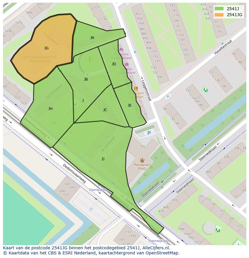 Afbeelding van het postcodegebied 2541 JG op de kaart.