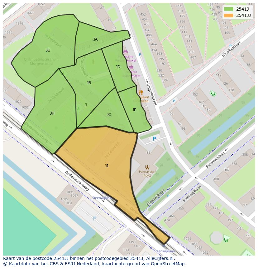 Afbeelding van het postcodegebied 2541 JJ op de kaart.