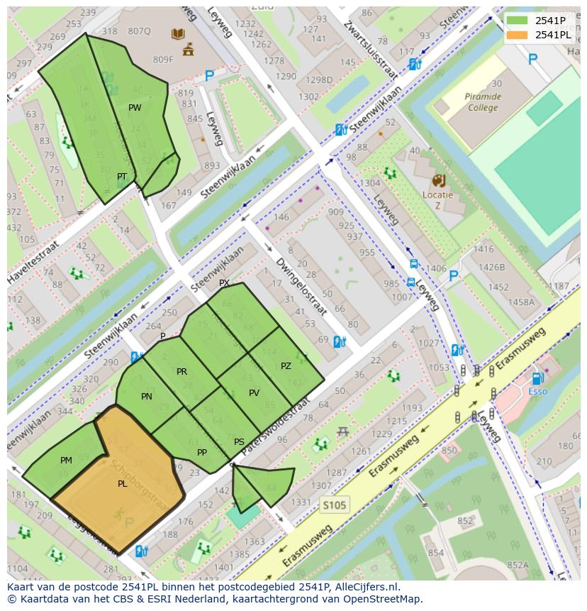 Afbeelding van het postcodegebied 2541 PL op de kaart.