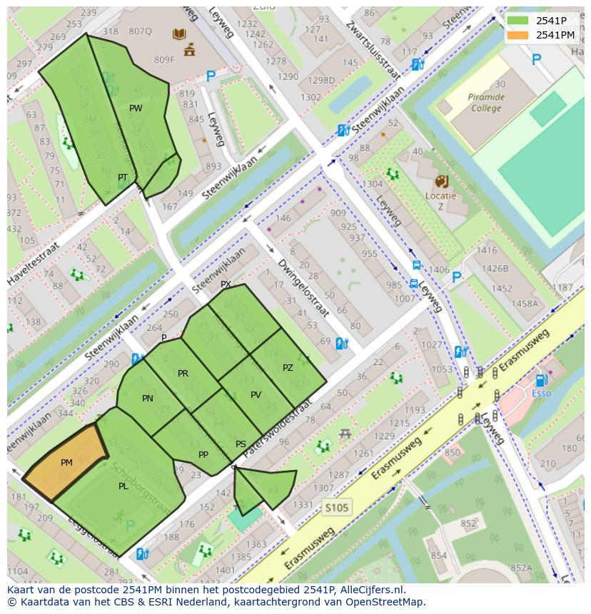 Afbeelding van het postcodegebied 2541 PM op de kaart.