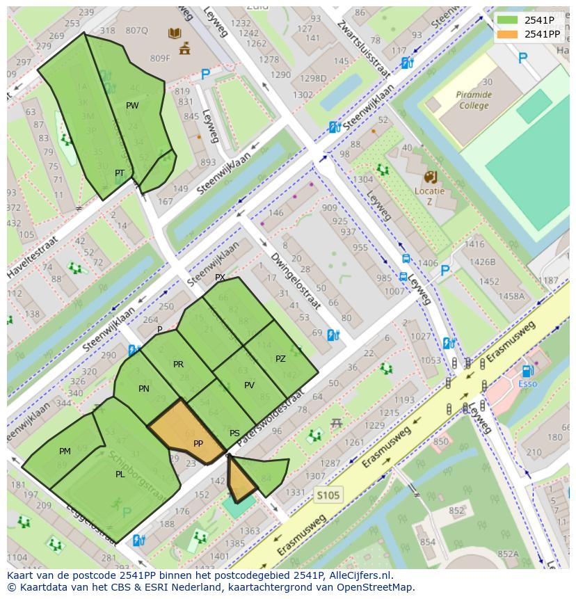 Afbeelding van het postcodegebied 2541 PP op de kaart.