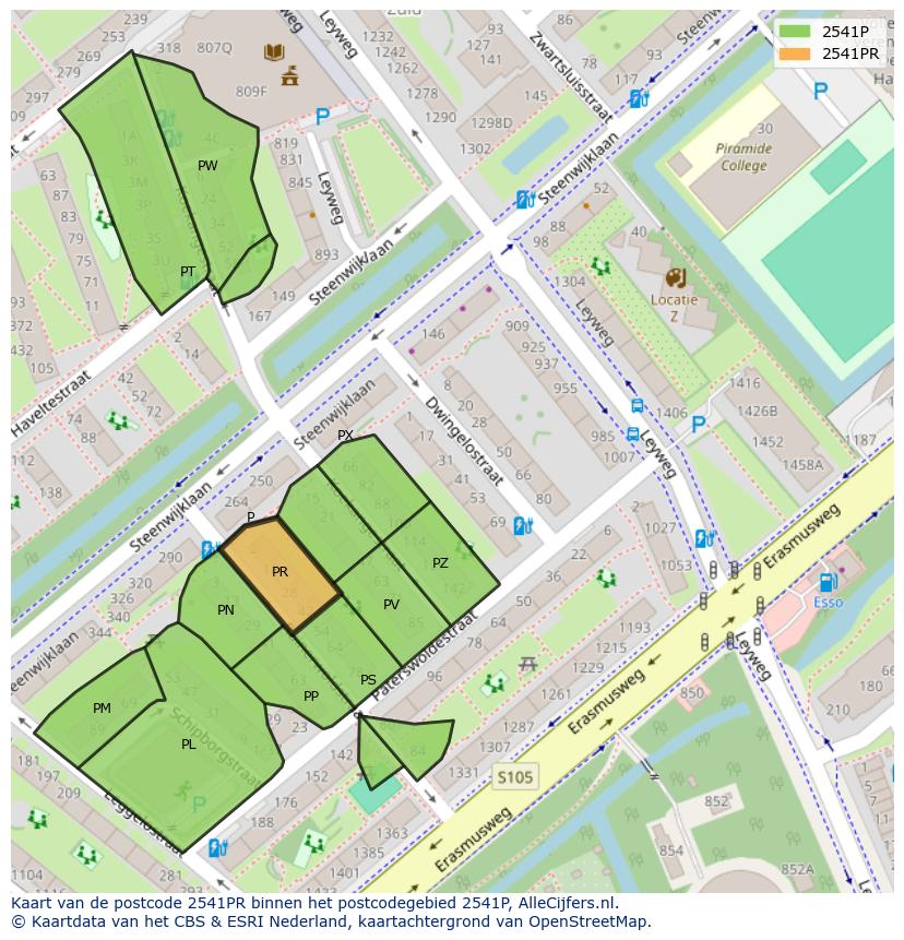Afbeelding van het postcodegebied 2541 PR op de kaart.