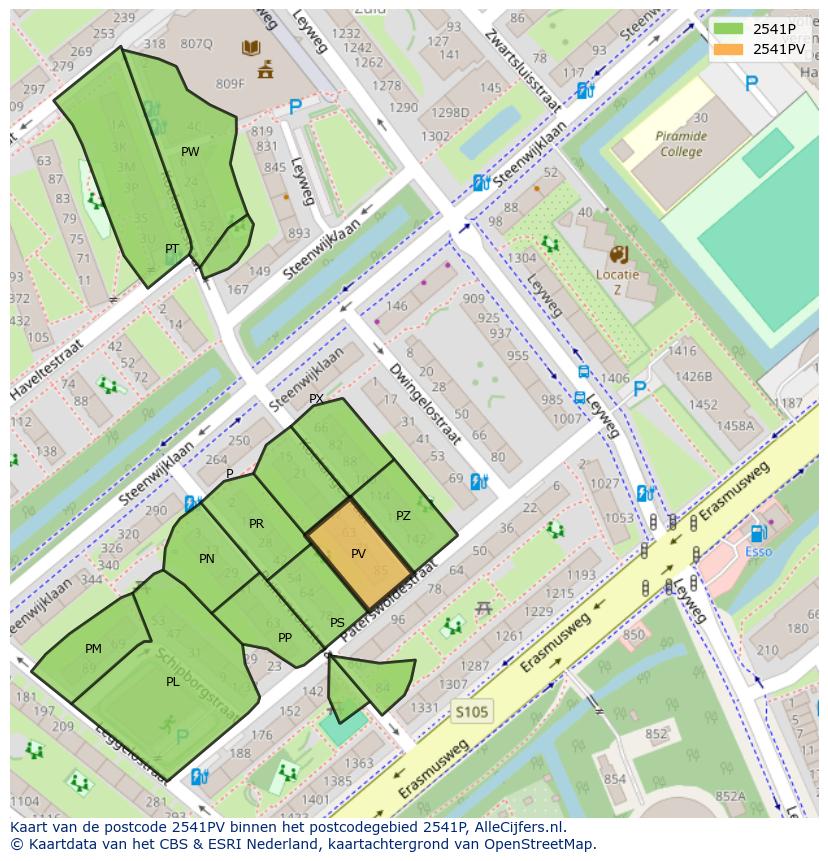 Afbeelding van het postcodegebied 2541 PV op de kaart.