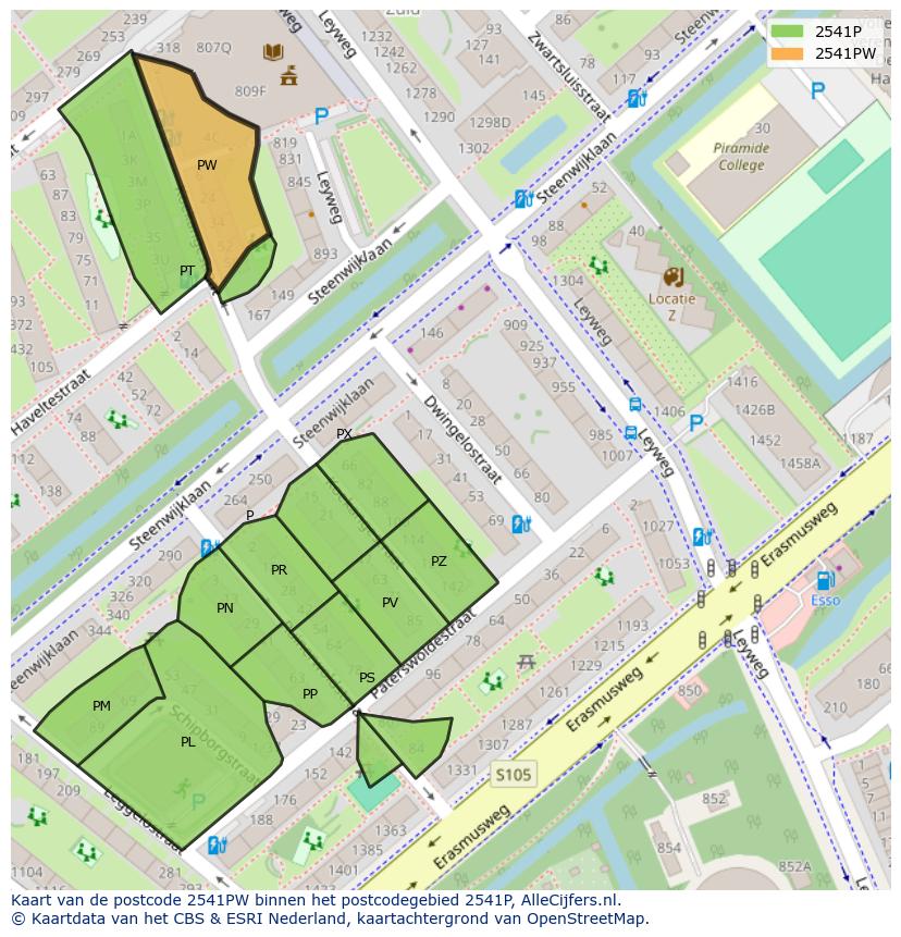 Afbeelding van het postcodegebied 2541 PW op de kaart.