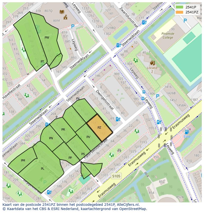 Afbeelding van het postcodegebied 2541 PZ op de kaart.