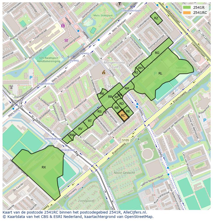 Afbeelding van het postcodegebied 2541 RC op de kaart.