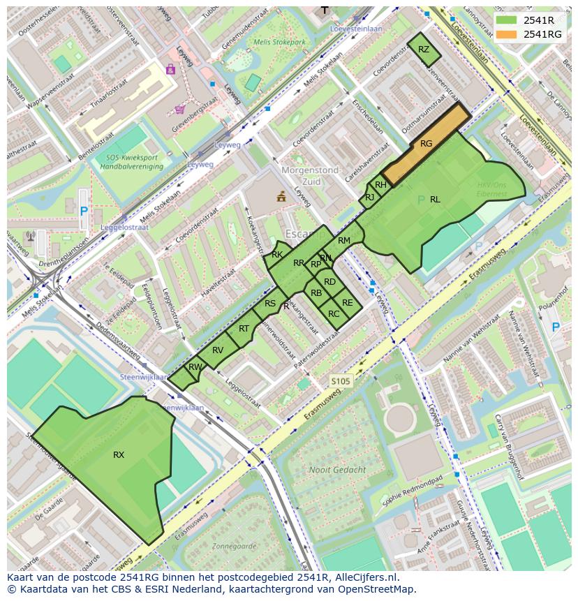 Afbeelding van het postcodegebied 2541 RG op de kaart.