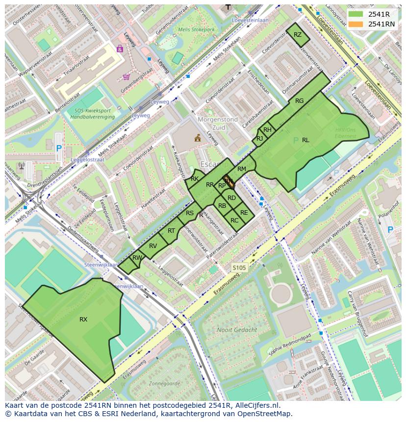 Afbeelding van het postcodegebied 2541 RN op de kaart.