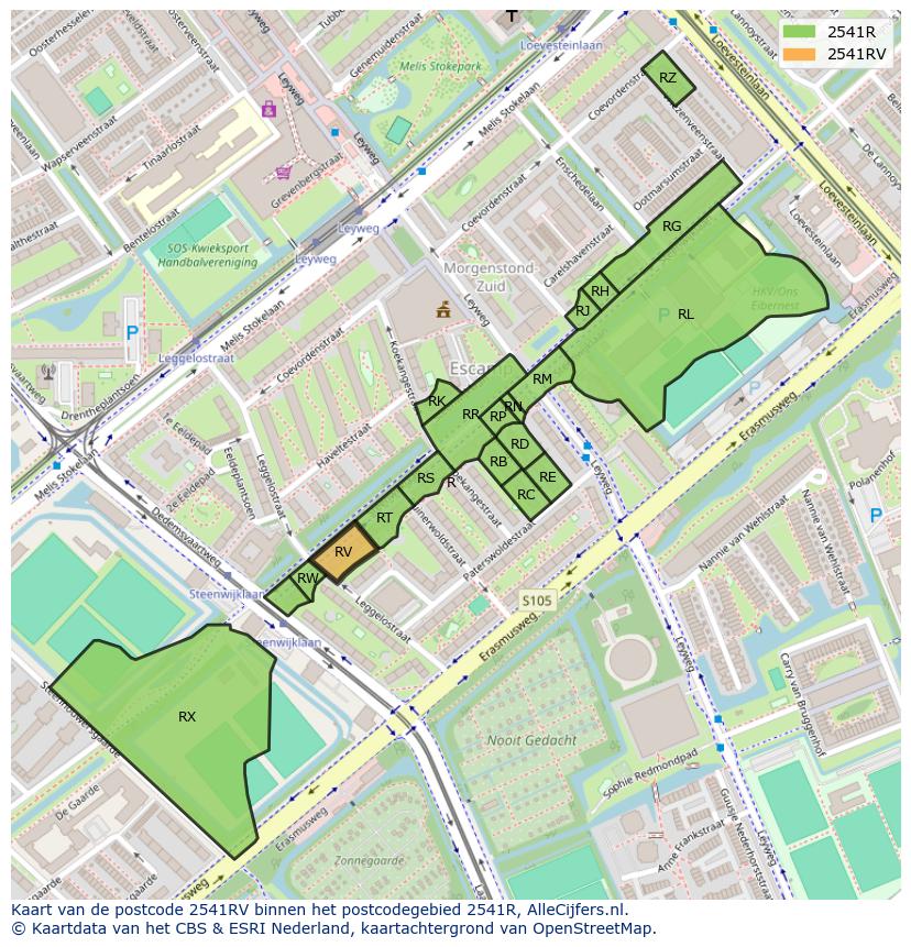 Afbeelding van het postcodegebied 2541 RV op de kaart.