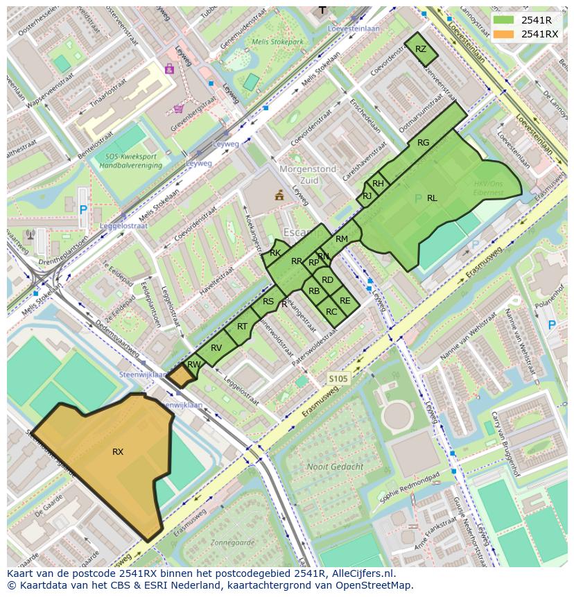 Afbeelding van het postcodegebied 2541 RX op de kaart.