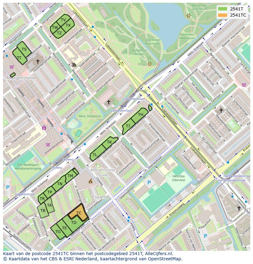 Afbeelding van het postcodegebied 2541 TC op de kaart.