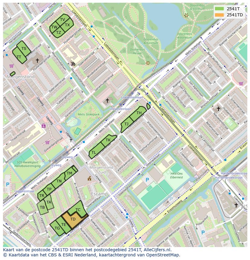 Afbeelding van het postcodegebied 2541 TD op de kaart.