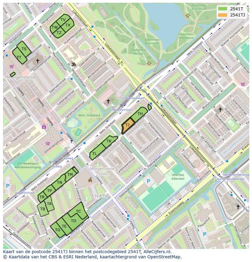 Afbeelding van het postcodegebied 2541 TJ op de kaart.
