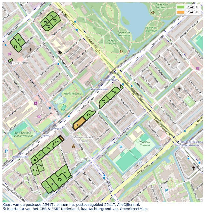 Afbeelding van het postcodegebied 2541 TL op de kaart.