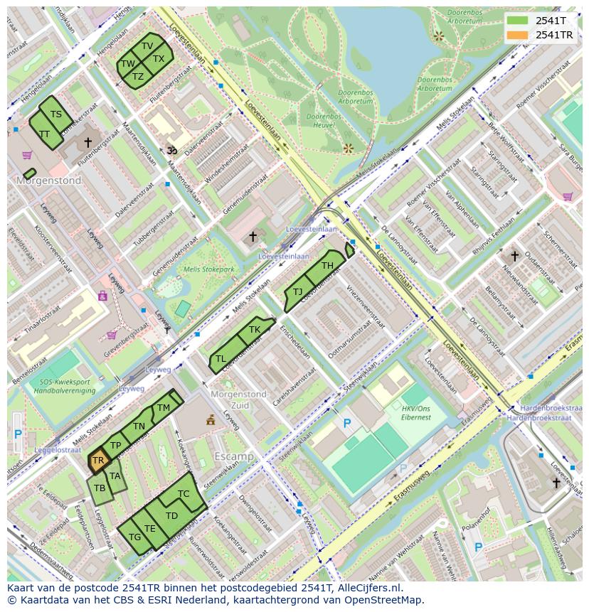Afbeelding van het postcodegebied 2541 TR op de kaart.