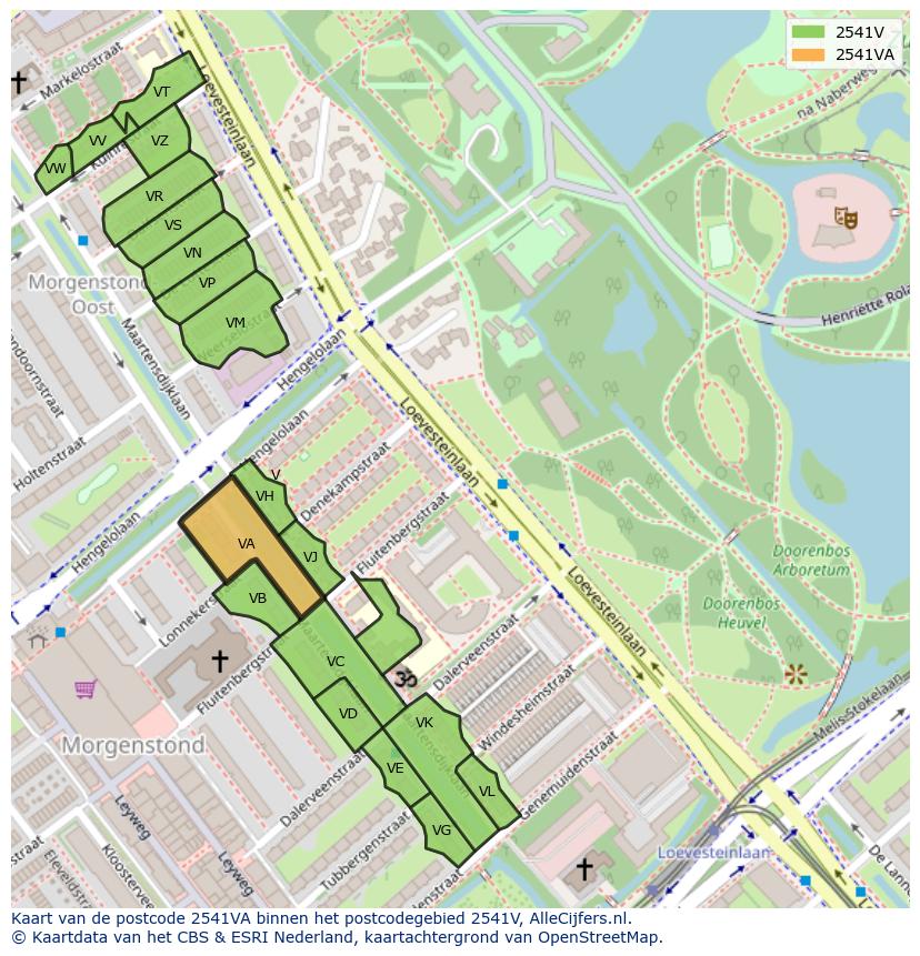 Afbeelding van het postcodegebied 2541 VA op de kaart.