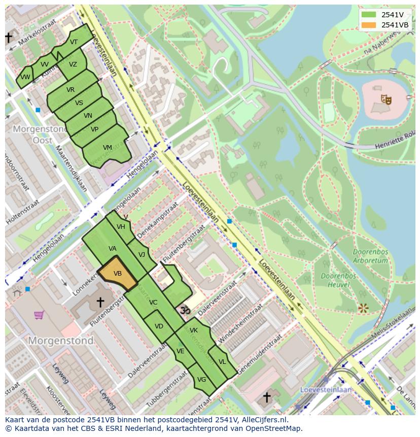Afbeelding van het postcodegebied 2541 VB op de kaart.