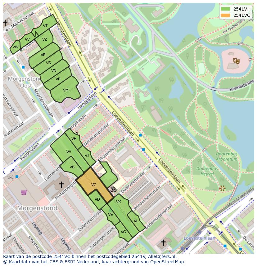 Afbeelding van het postcodegebied 2541 VC op de kaart.