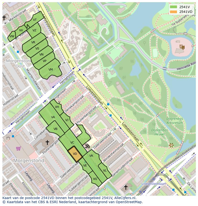 Afbeelding van het postcodegebied 2541 VD op de kaart.