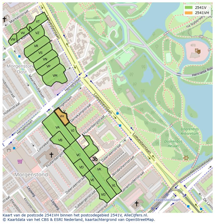 Afbeelding van het postcodegebied 2541 VH op de kaart.
