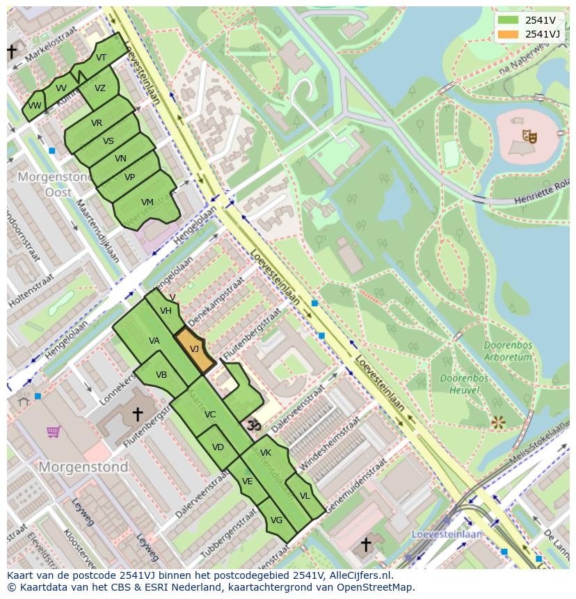 Afbeelding van het postcodegebied 2541 VJ op de kaart.