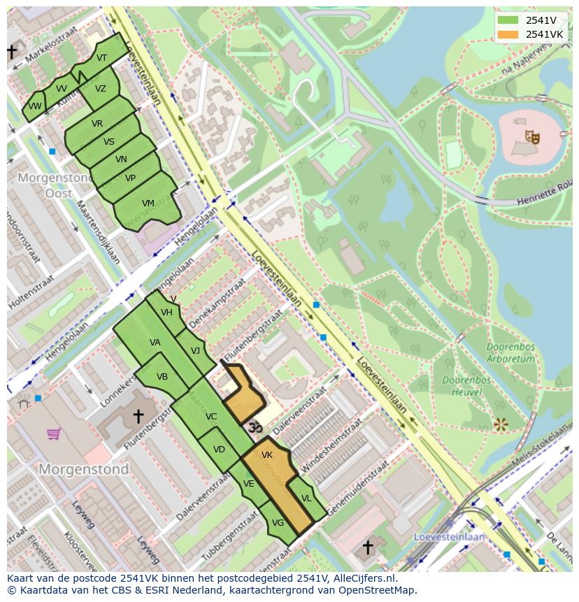Afbeelding van het postcodegebied 2541 VK op de kaart.