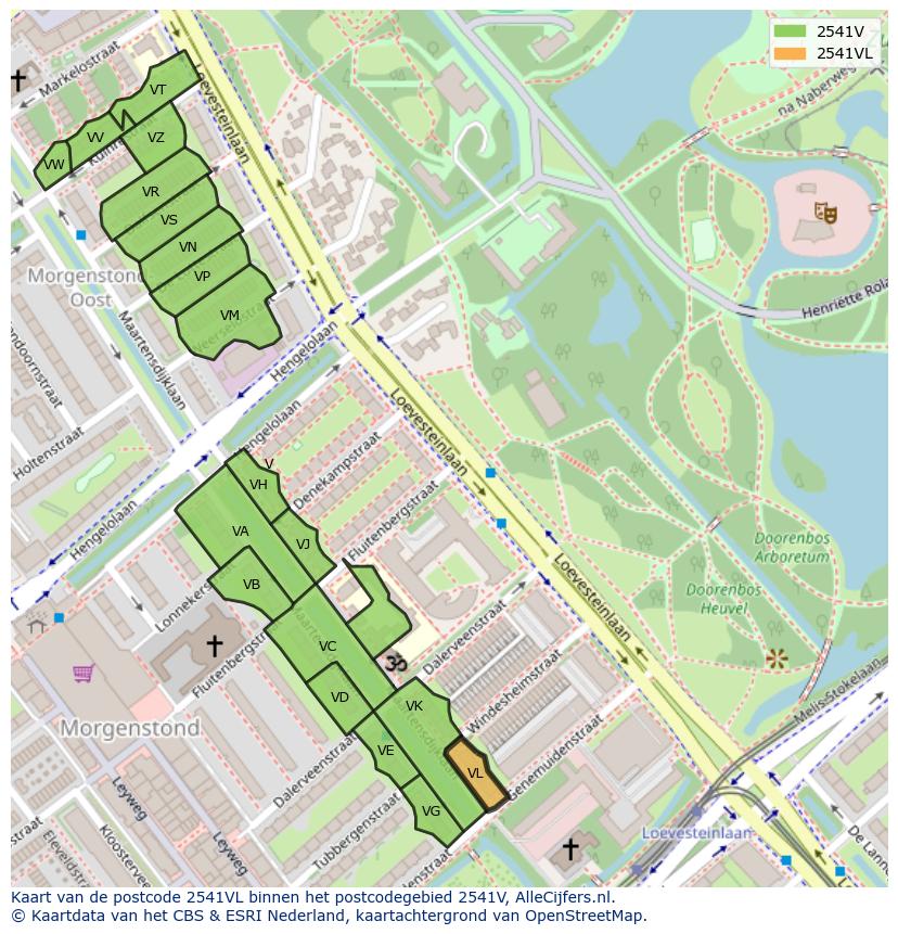 Afbeelding van het postcodegebied 2541 VL op de kaart.