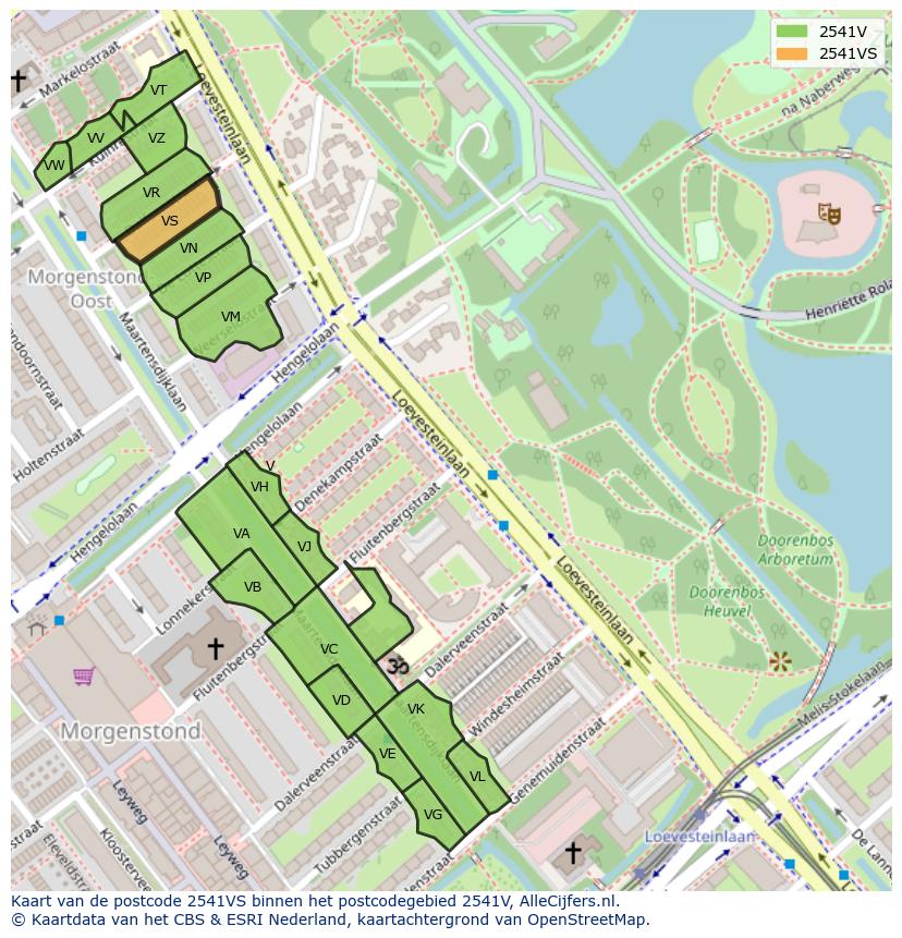 Afbeelding van het postcodegebied 2541 VS op de kaart.