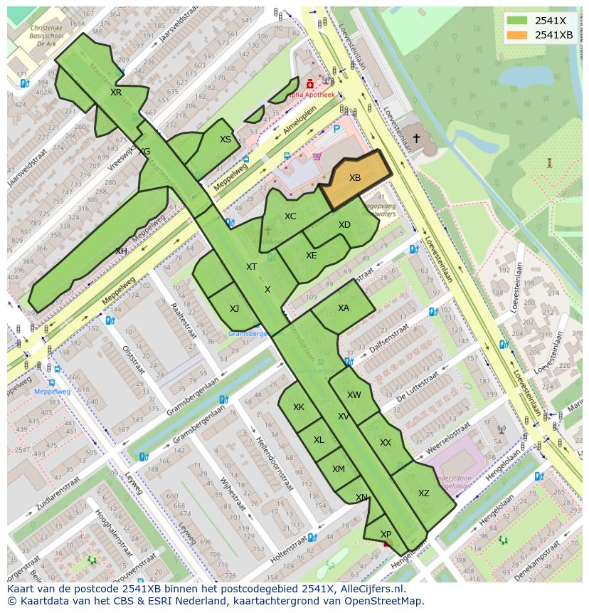Afbeelding van het postcodegebied 2541 XB op de kaart.