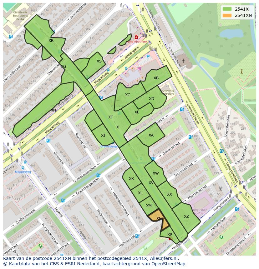 Afbeelding van het postcodegebied 2541 XN op de kaart.