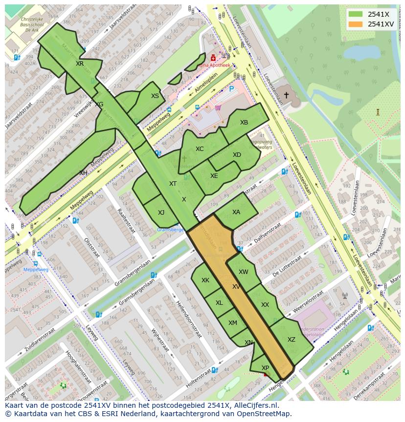 Afbeelding van het postcodegebied 2541 XV op de kaart.