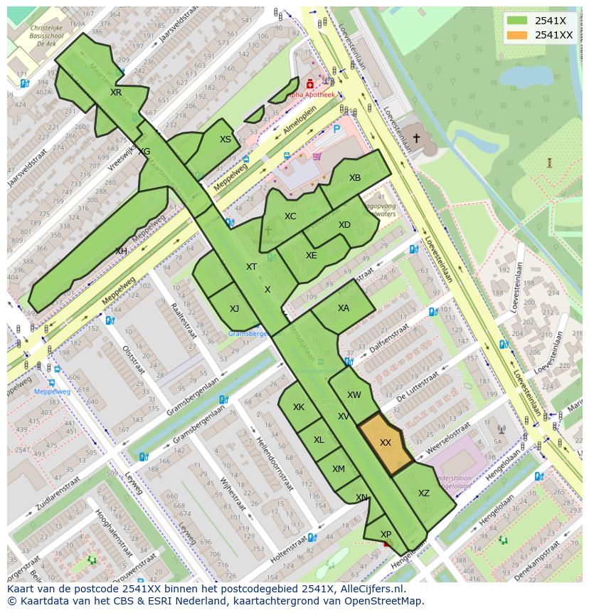 Afbeelding van het postcodegebied 2541 XX op de kaart.
