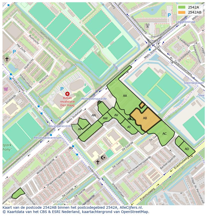 Afbeelding van het postcodegebied 2542 AB op de kaart.