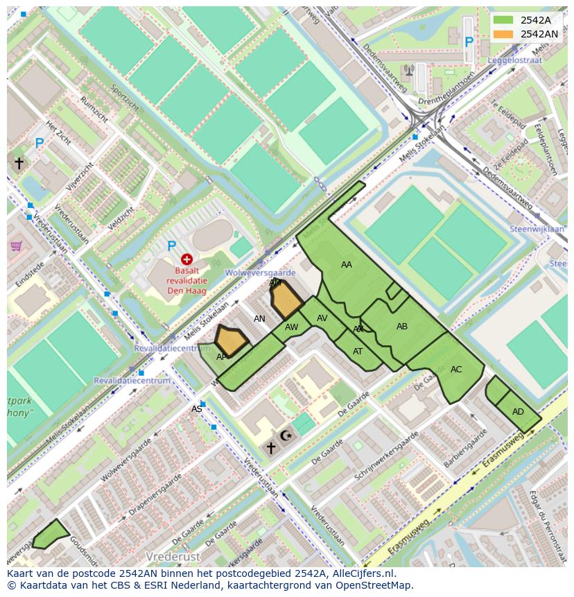 Afbeelding van het postcodegebied 2542 AN op de kaart.