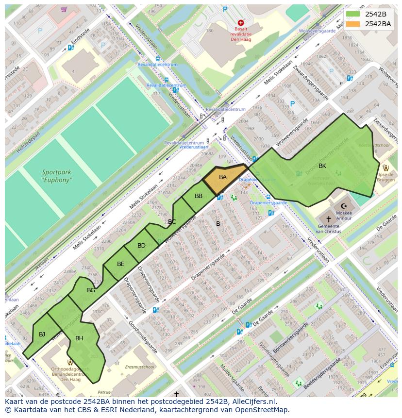 Afbeelding van het postcodegebied 2542 BA op de kaart.