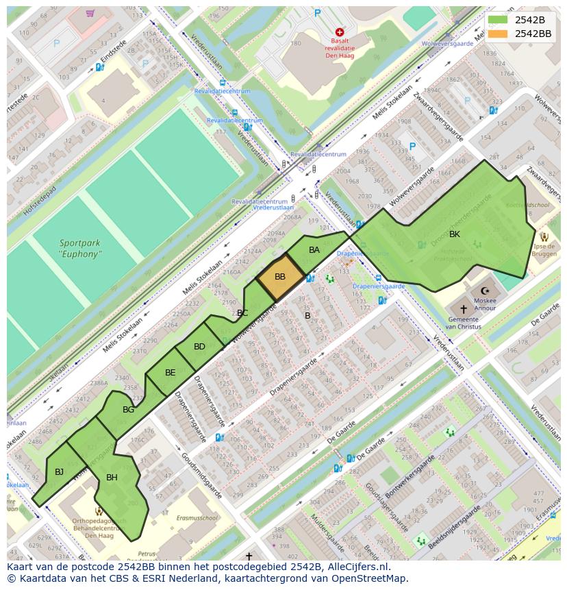 Afbeelding van het postcodegebied 2542 BB op de kaart.