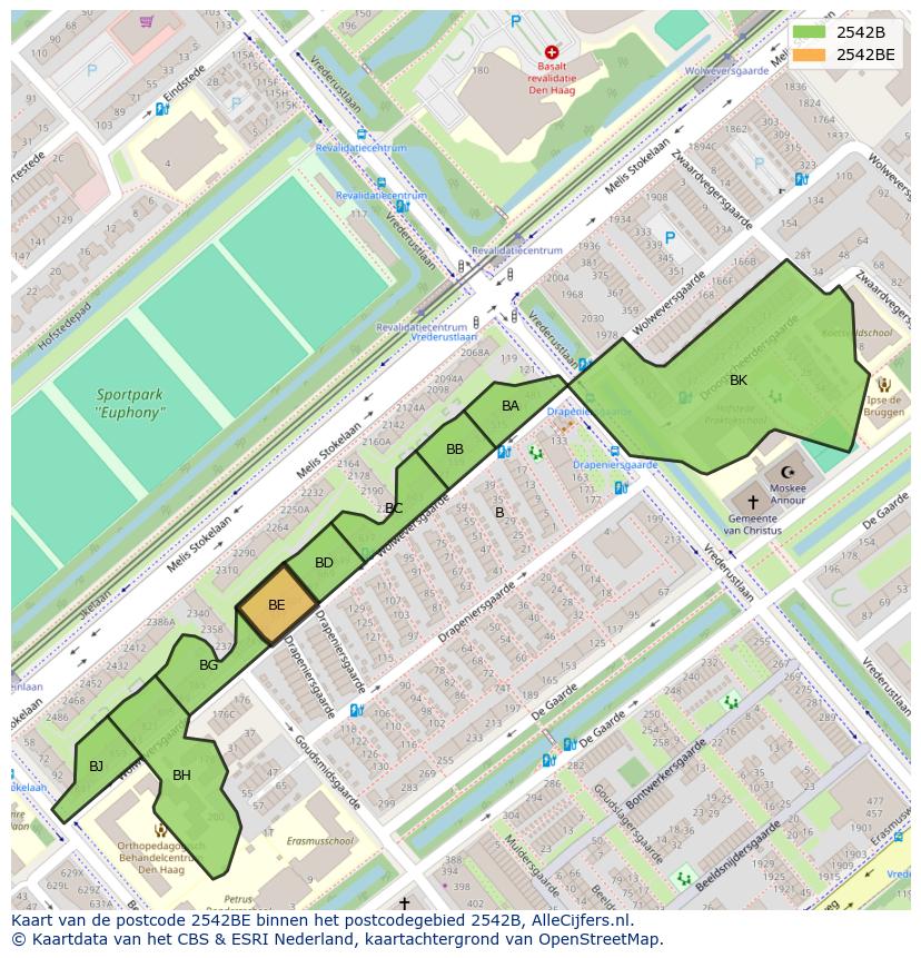 Afbeelding van het postcodegebied 2542 BE op de kaart.