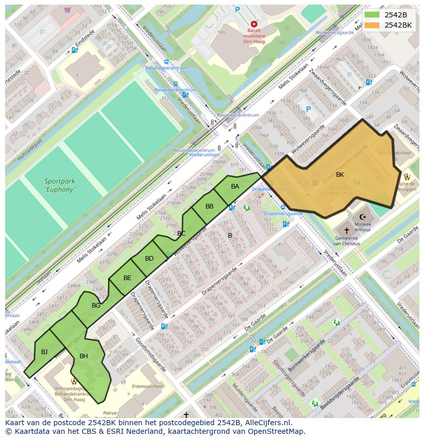 Afbeelding van het postcodegebied 2542 BK op de kaart.