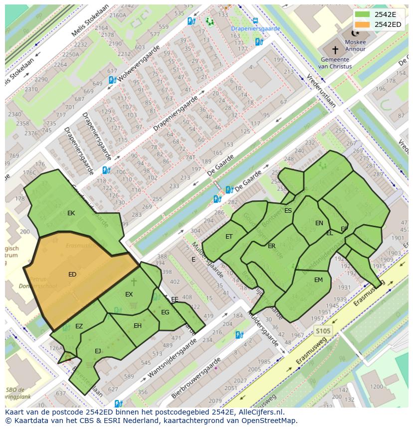 Afbeelding van het postcodegebied 2542 ED op de kaart.