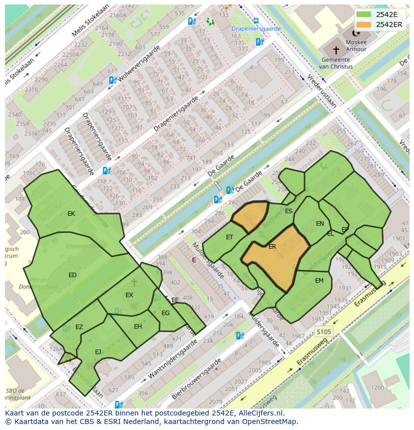 Afbeelding van het postcodegebied 2542 ER op de kaart.