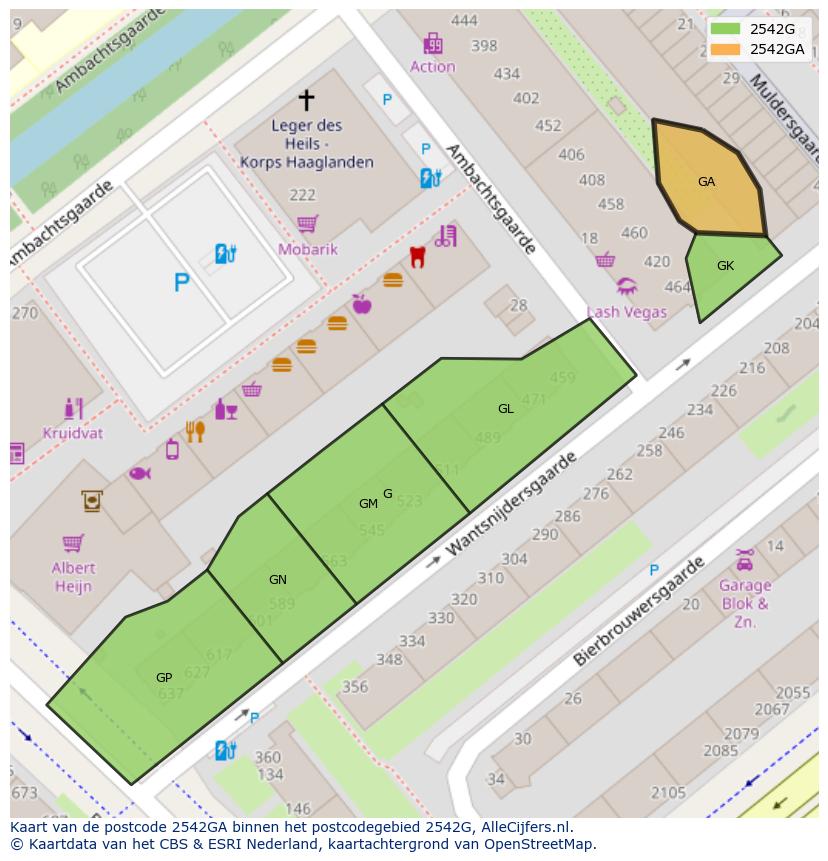 Afbeelding van het postcodegebied 2542 GA op de kaart.