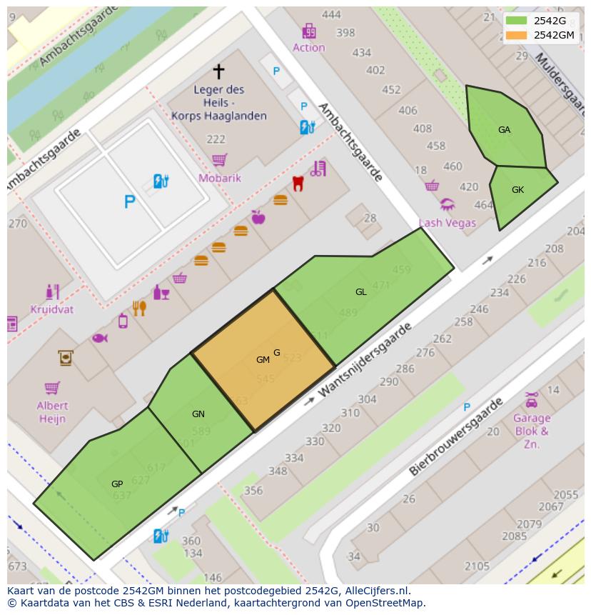 Afbeelding van het postcodegebied 2542 GM op de kaart.
