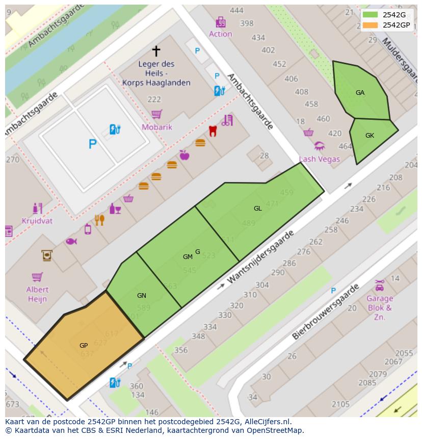 Afbeelding van het postcodegebied 2542 GP op de kaart.