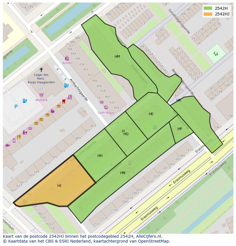 Afbeelding van het postcodegebied 2542 HJ op de kaart.
